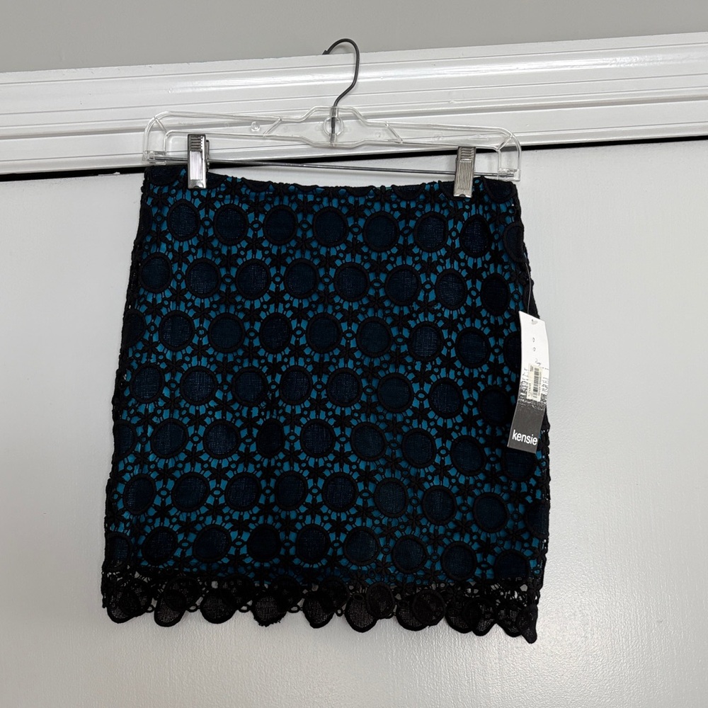 Kensie Black and Blue Lace Mini Skirt